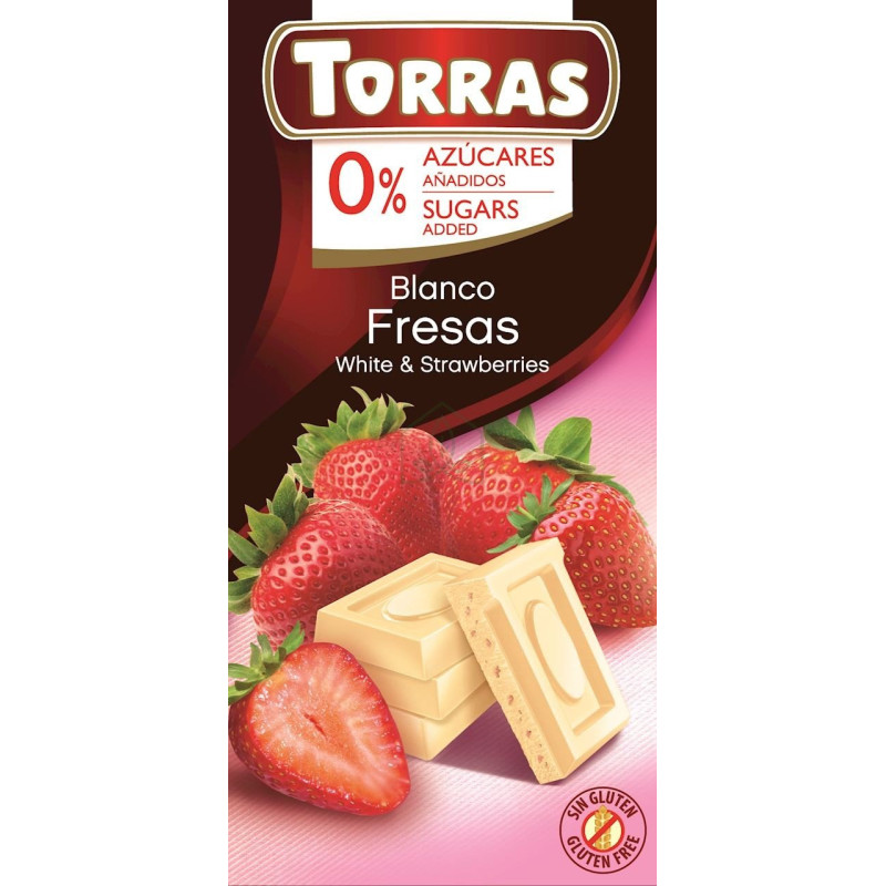 White Chocolate with Strawberry 75g, Sugar and Gluten Free, Torras