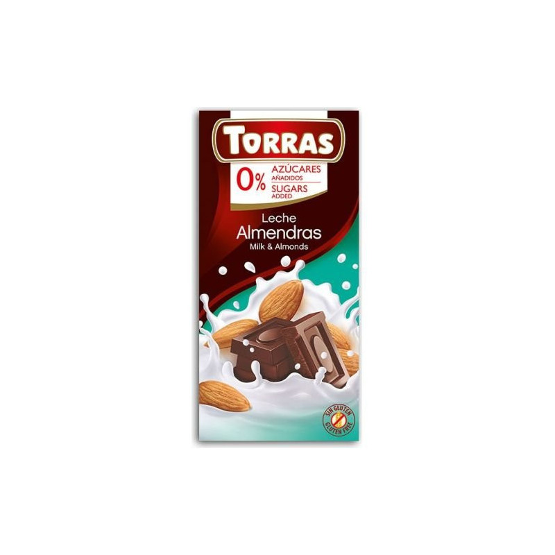Milk Chocolate with Almonds, Sugar and Gluten free (75g) Torras