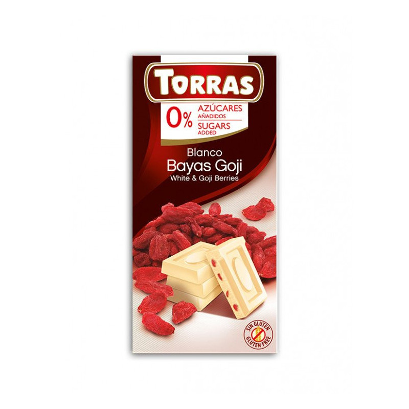 White Chocolate with Goji Berries 75g, Sugar and Gluten Free, Torras