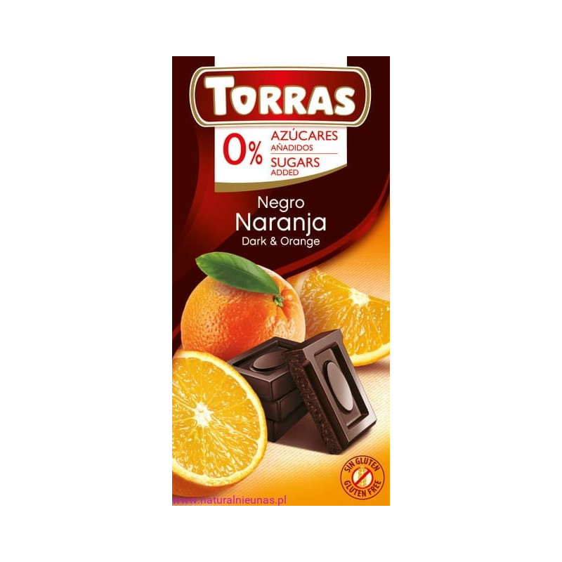 Dark Chocolate with Orange 75g, Sugar and Gluten Free