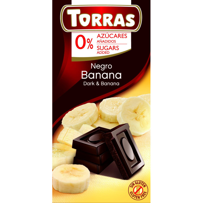 Dark Chocolate with Banana 75g, Sugar and Gluten Free, Torras