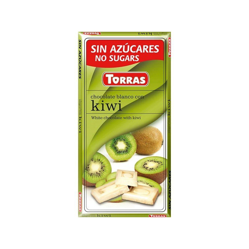 White Chocolate with Kiwi 75g, Sugar and Gluten Free, Torras