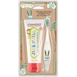Jack N' Jill Children Tooth Buddy Pack - Toothpaste Strawberry + Kids Toothbrush Bunny
