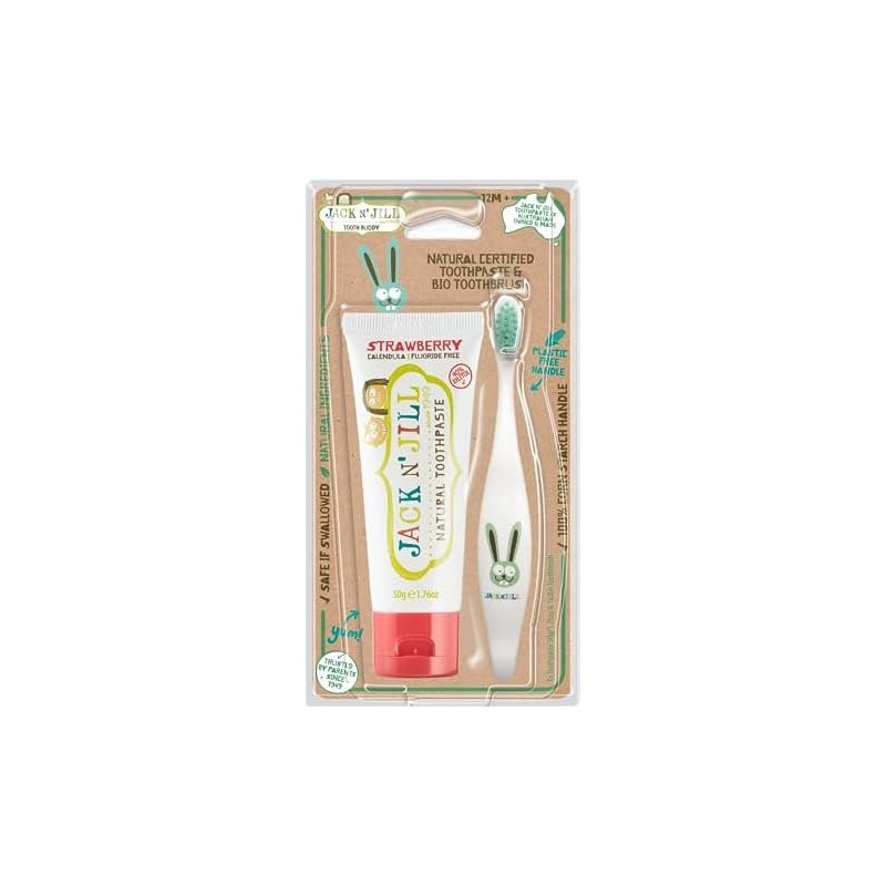 Jack N' Jill Children Tooth Buddy Pack - Toothpaste Strawberry + Kids Toothbrush Bunny