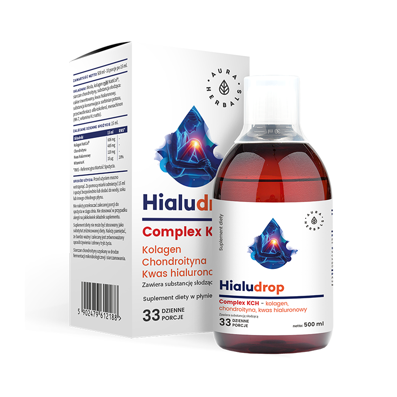 Hialudrop Complex KCH - Collagen, Chondroitin, Hyaluronic Acid, Liquid Diet Supplement, 33 Daily Servings, 500 ml